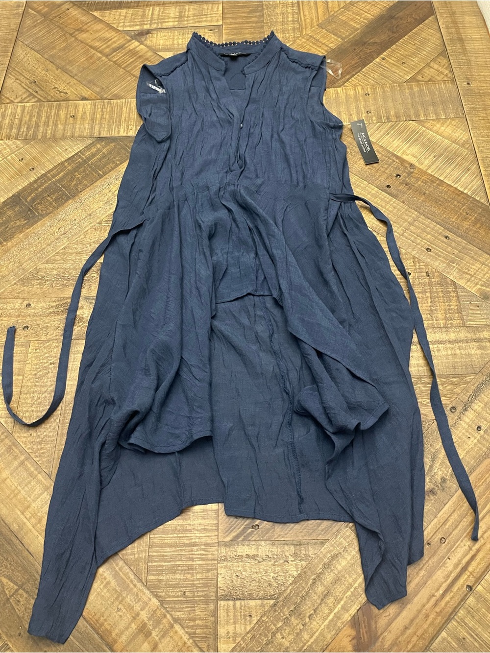 Zac & Rachel Blue Handkerchief Hem Asymmetric Split Neck Tunic